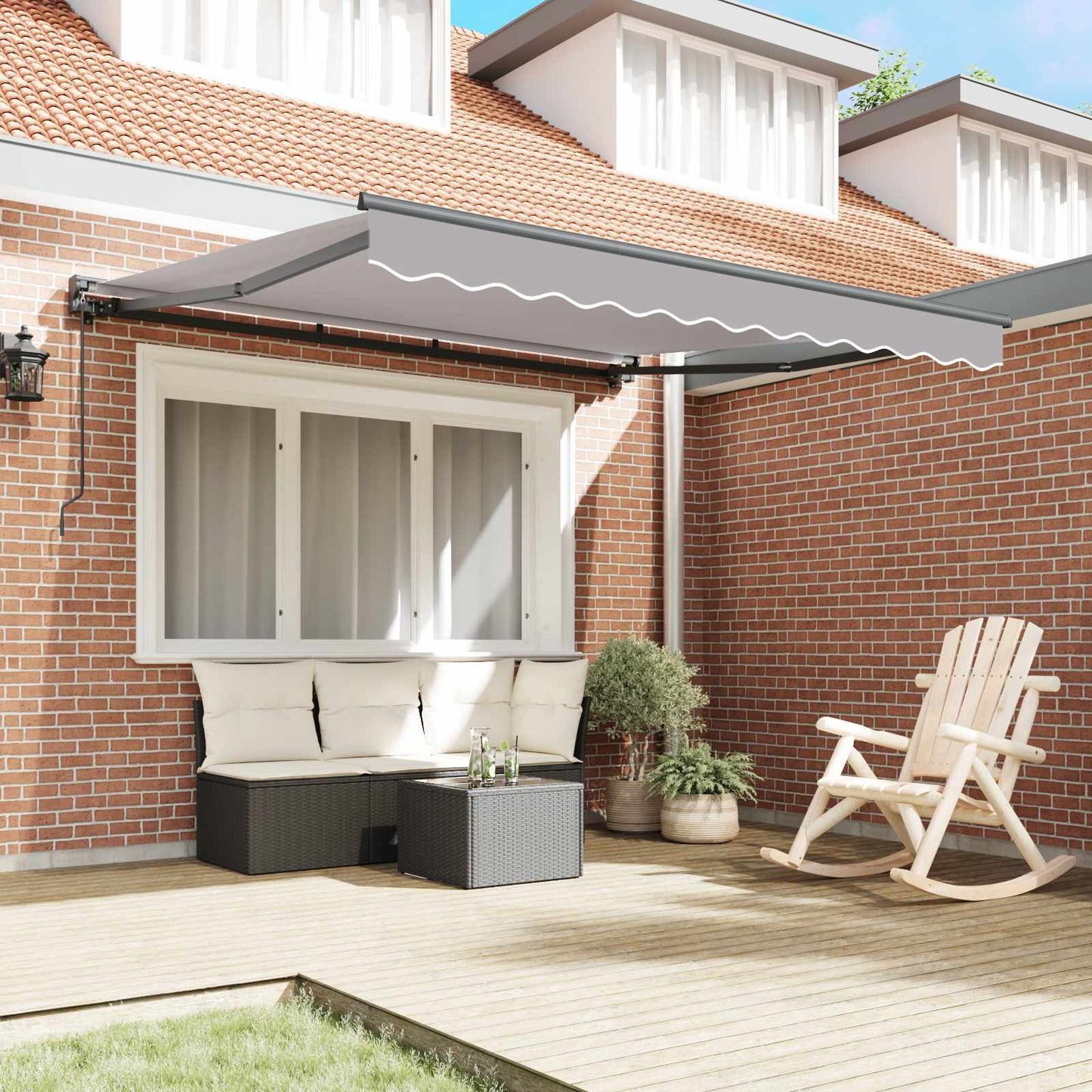 vidaXL Awning Frame Light Grey 350 x 250 cm Polyester with PU coating