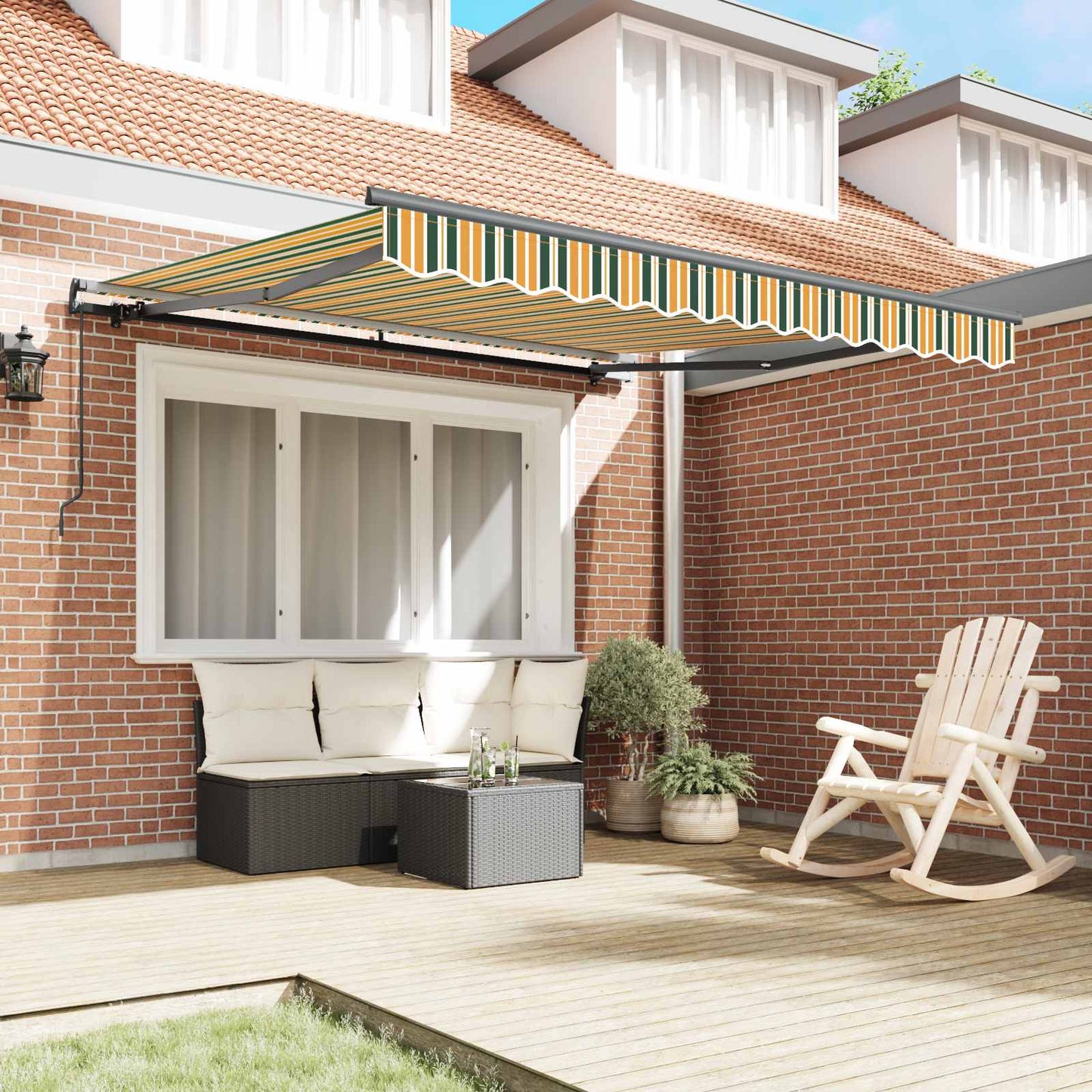 vidaXL Retractable Awning Green and yellow 350 x 250 cm