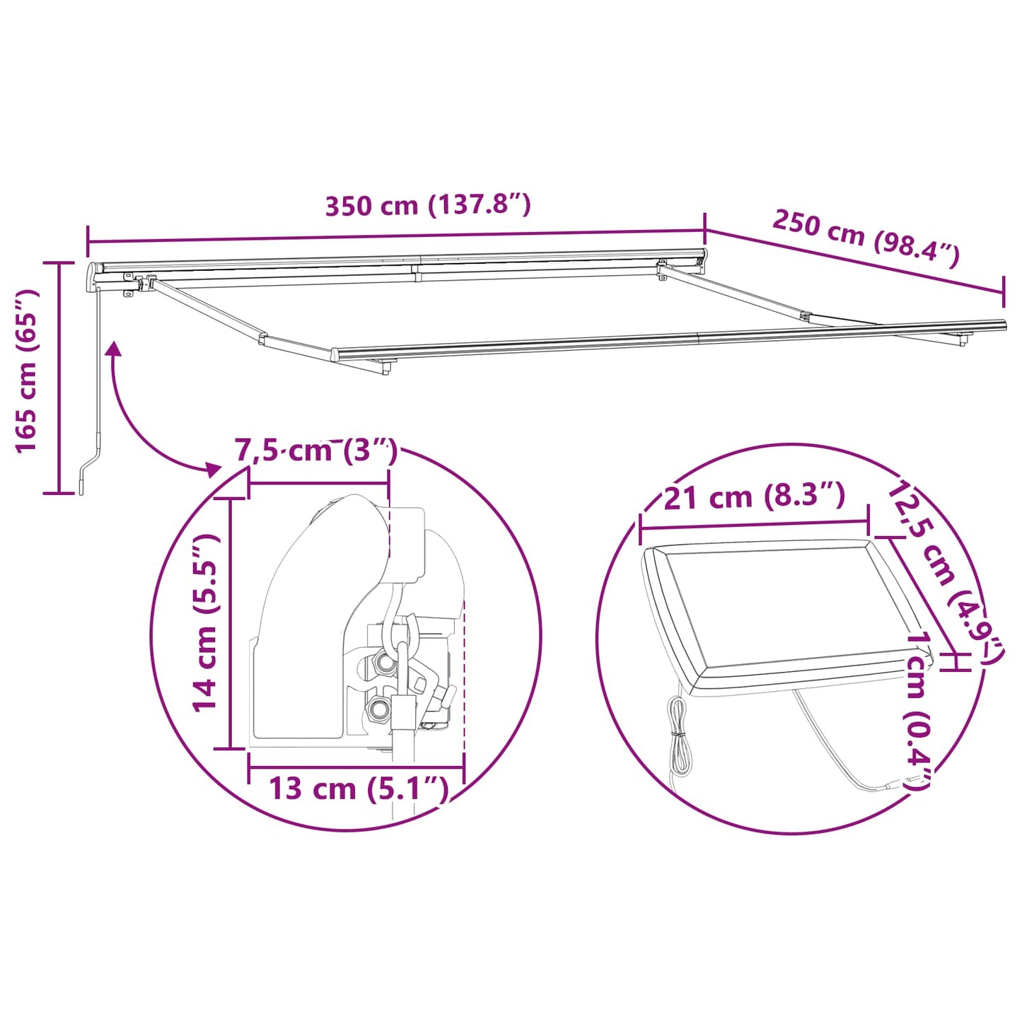 vidaXL Retractable Awning Green and yellow 350 x 250 cm
