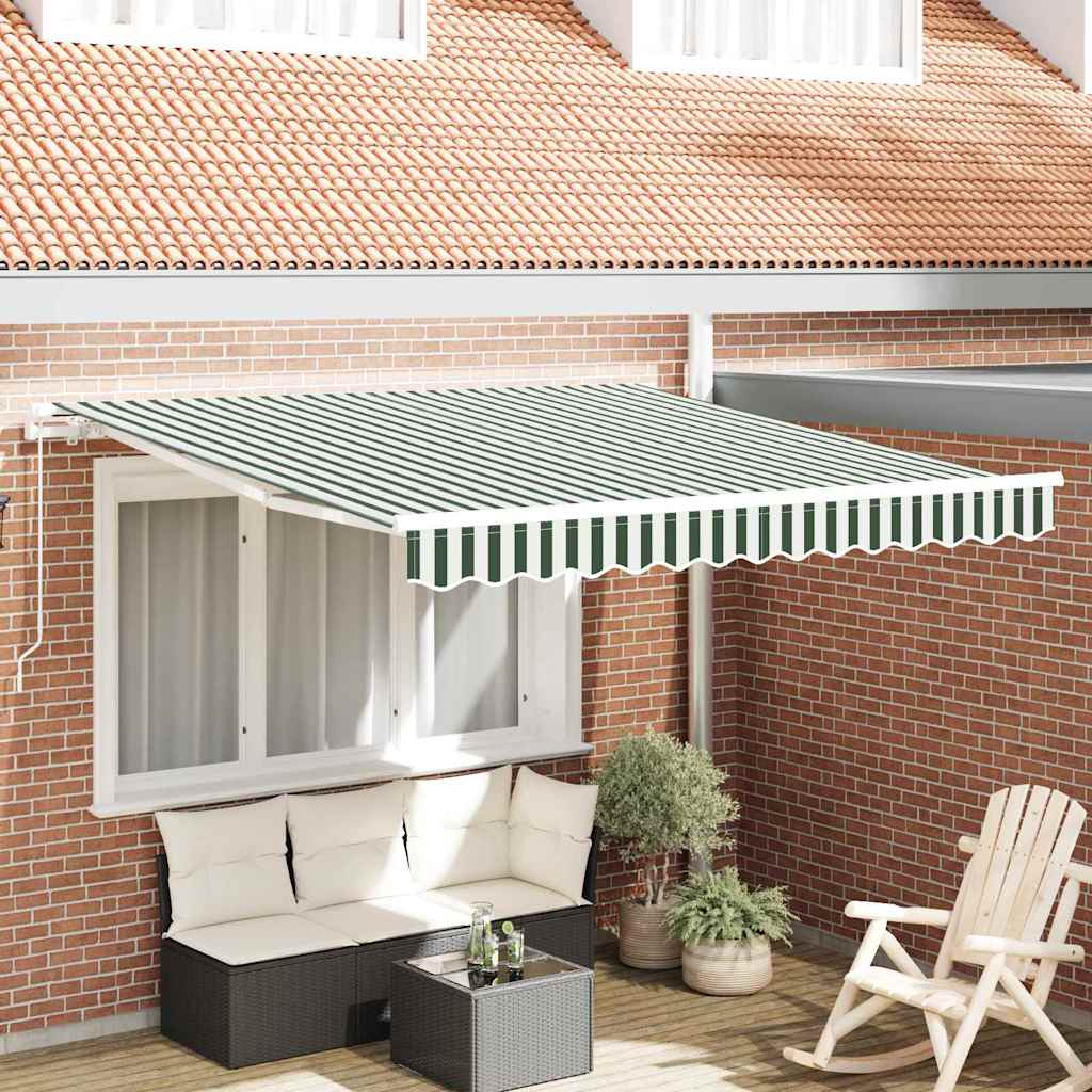 vidaXL Retractable Awning Green and White 350 x 250 cm