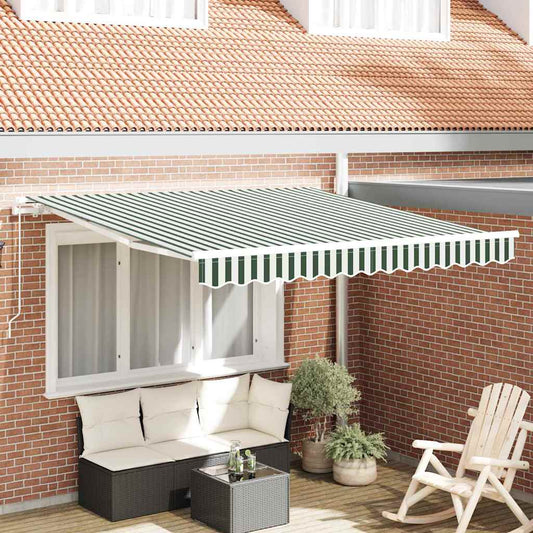 vidaXL Retractable Awning Green and White 350 x 250 cm
