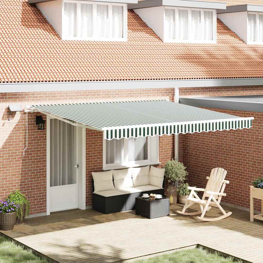 vidaXL Retractable Awning Green and White 400 x 300 cm