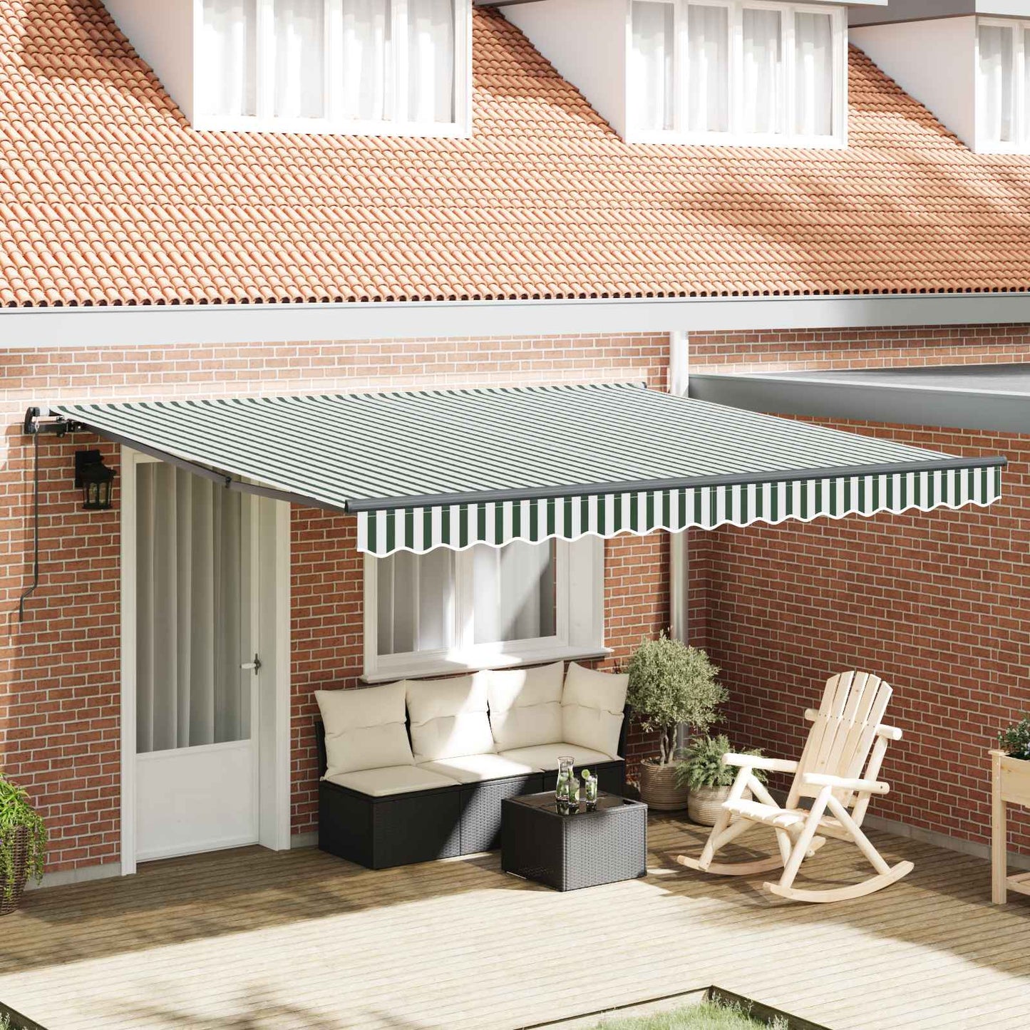 vidaXL Retractable Awning Green and White 400 x 300 cm