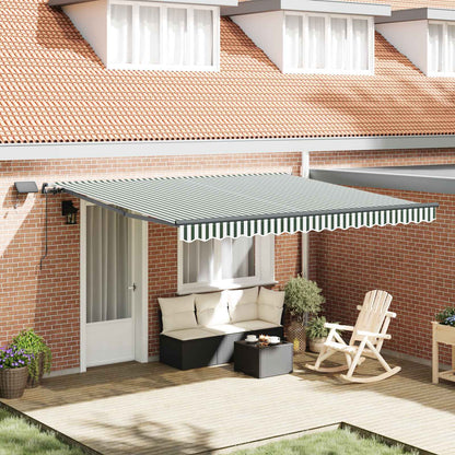 vidaXL Retractable Awning Green and White 400 x 300 cm