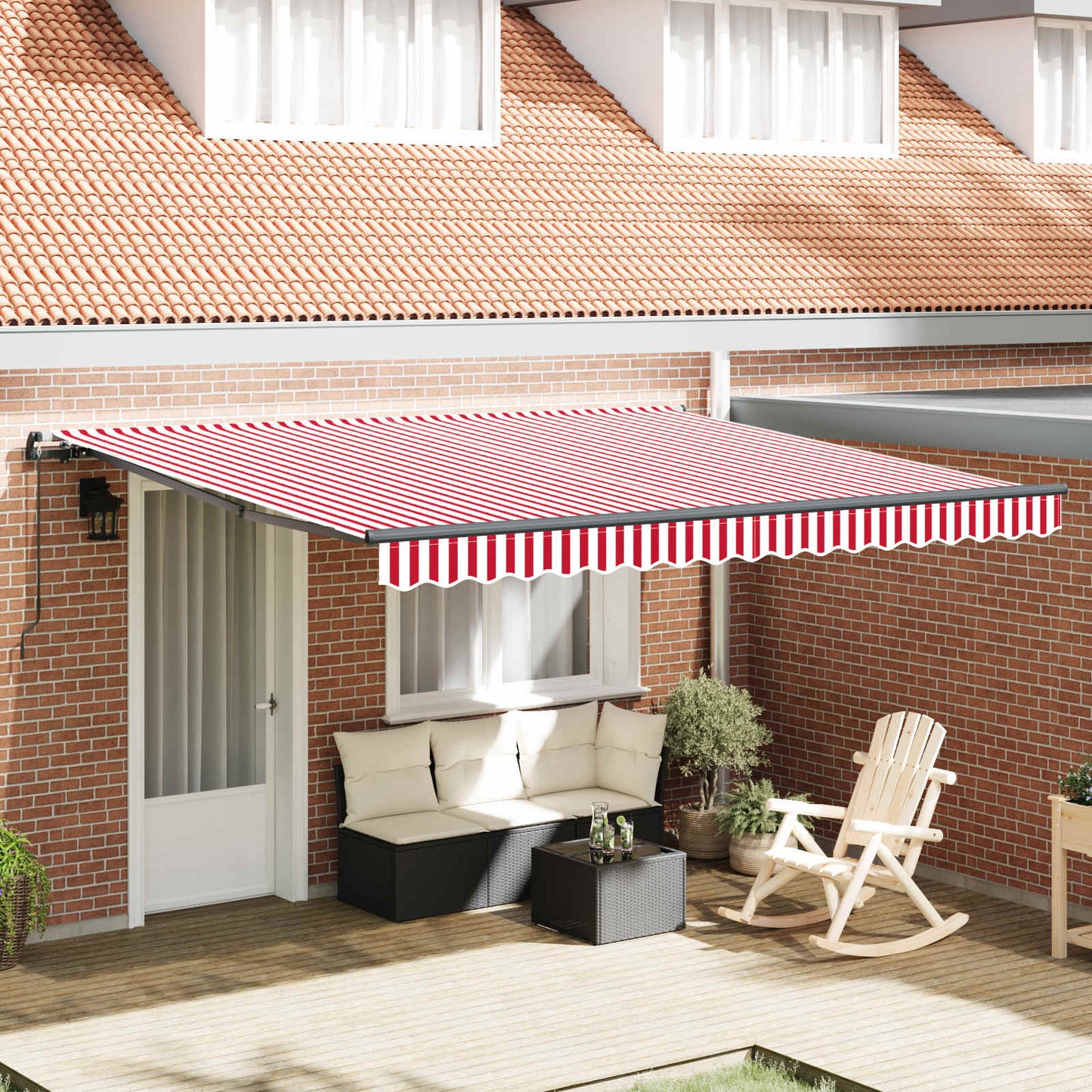 vidaXL Retractable Awning Red and White 400 x 350 cm