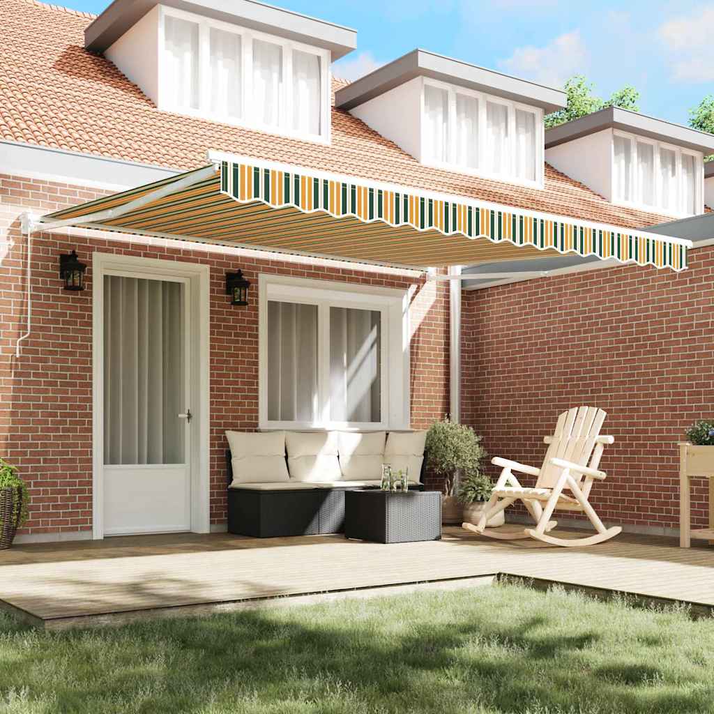 vidaXL Retractable Awning Green and White 400 x 350 x 165 cm