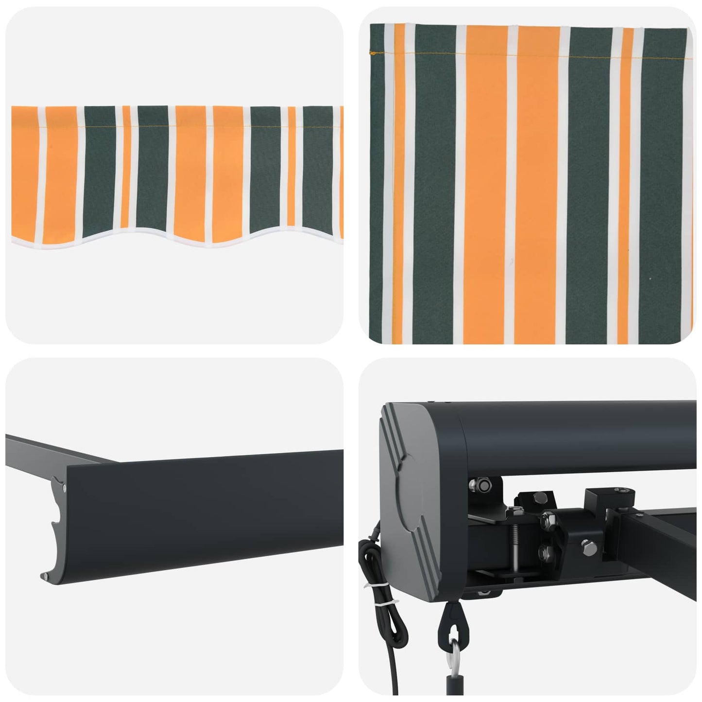 vidaXL Retractable Awning Green and White 400 x 350 cm