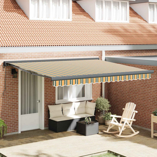 vidaXL Retractable Awning Green and White 400 x 350 cm