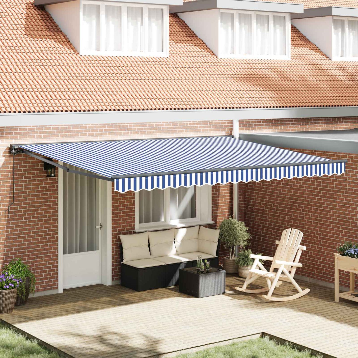 vidaXL Awning Frame Blue and White 450 x 300 cm