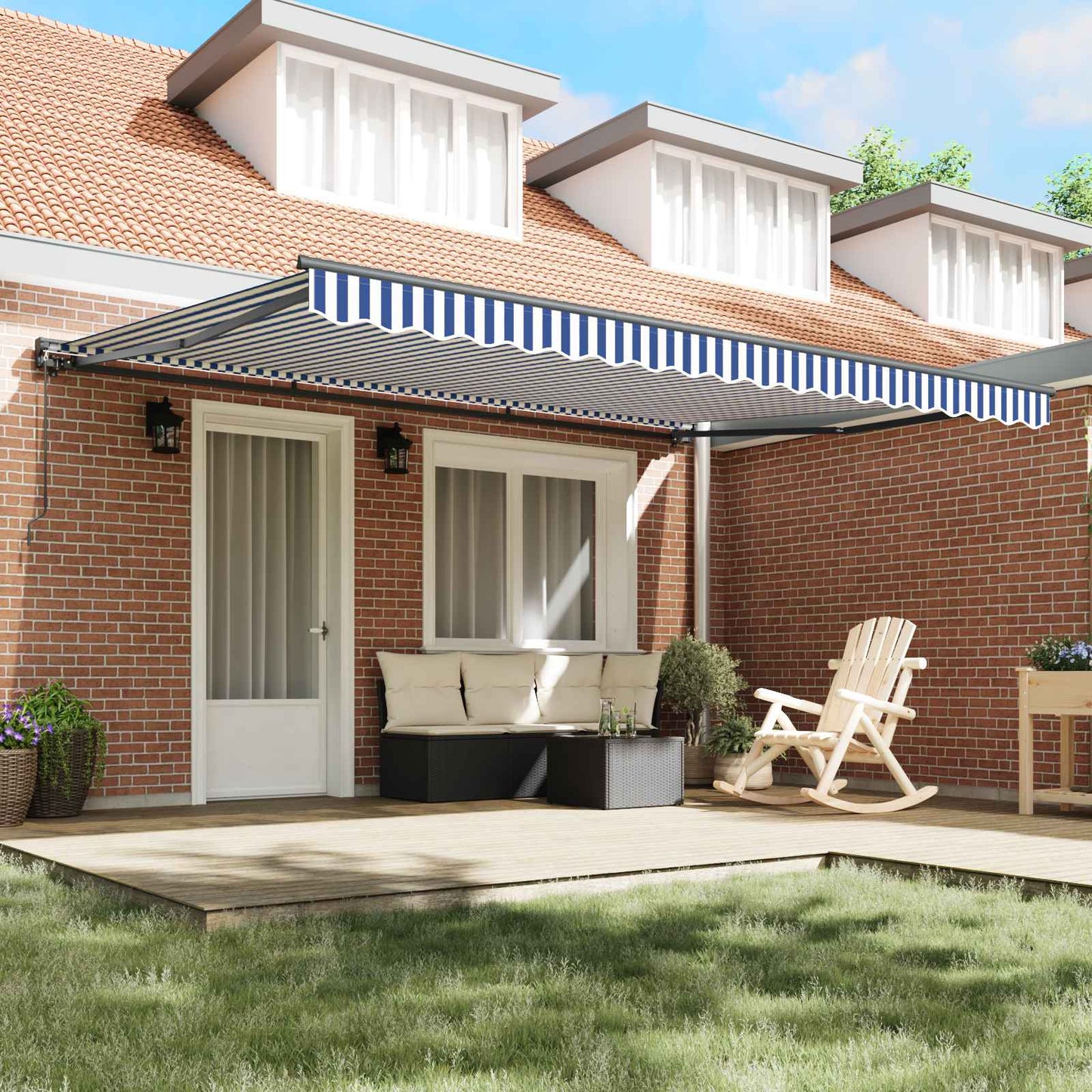 vidaXL Awning Frame Blue and White 450 x 300 cm