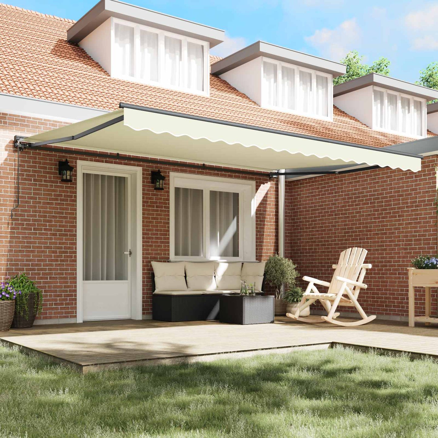 vidaXL Awning Frame Cream 450 x 300 cm Polyester with PU coating