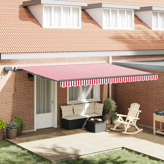 vidaXL Retractable Awning Red and White 450 x 300 cm