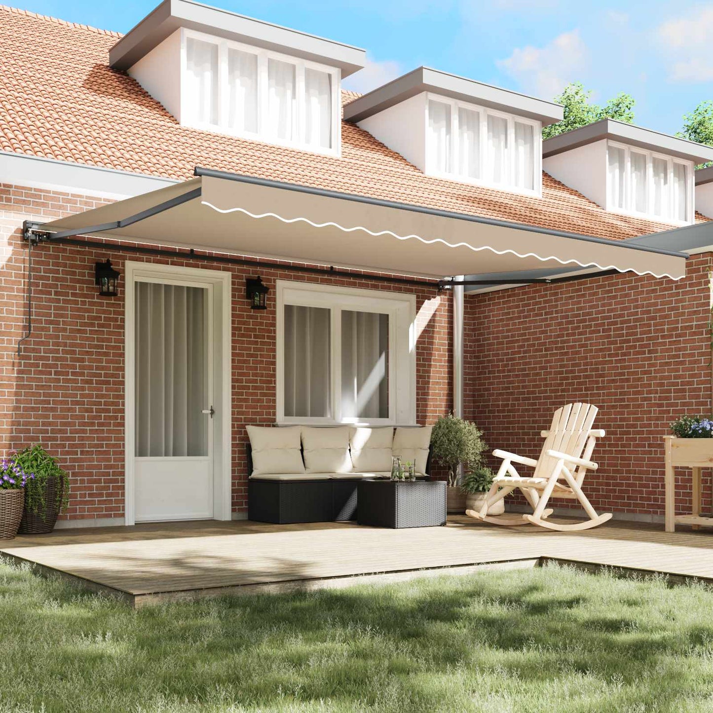 vidaXL Awning Frame Beige 450 x 300 cm Polyester with PU coating