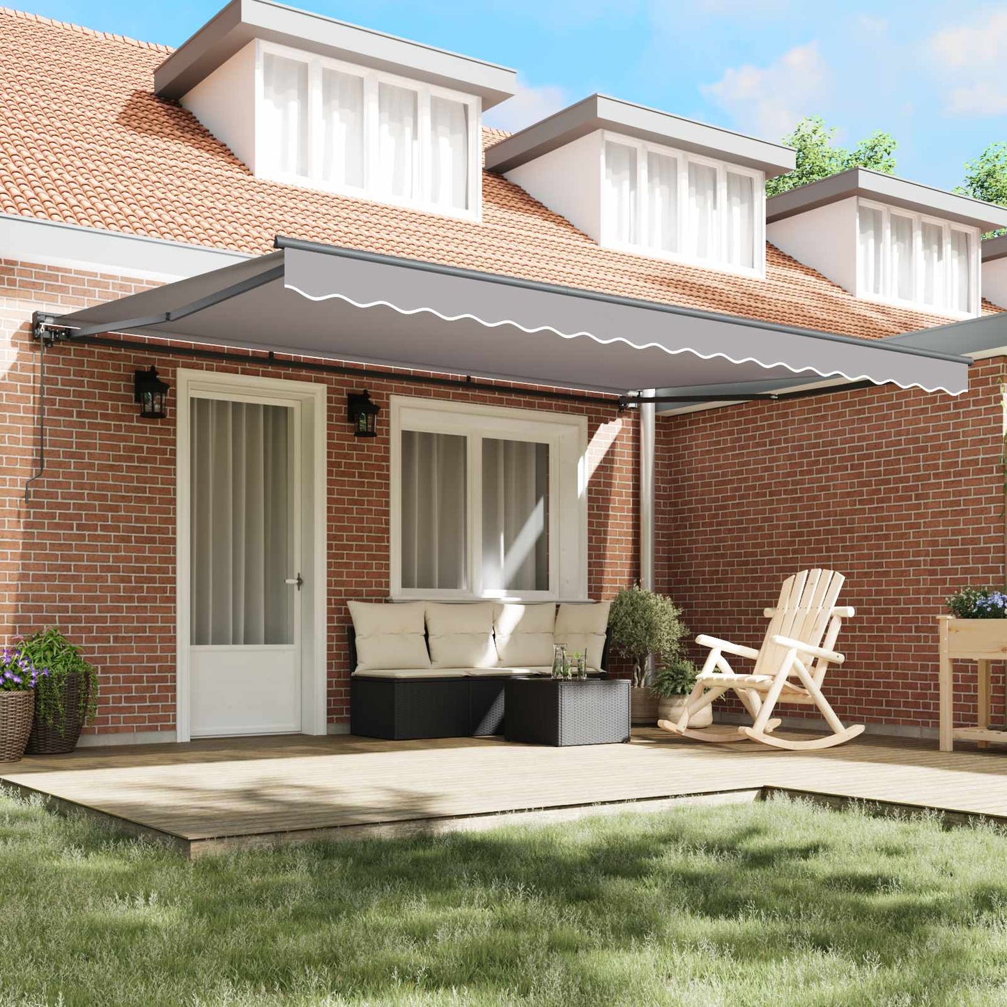 vidaXL Awning Frame Light Grey 450 x 300 cm Polyester with PU coating