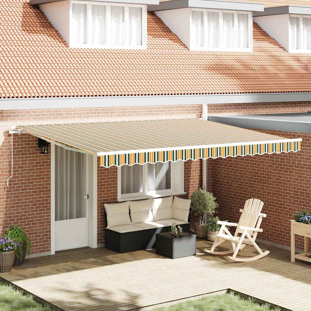 vidaXL Retractable Awning Green and Yellow 450 x 300 x 165 cm