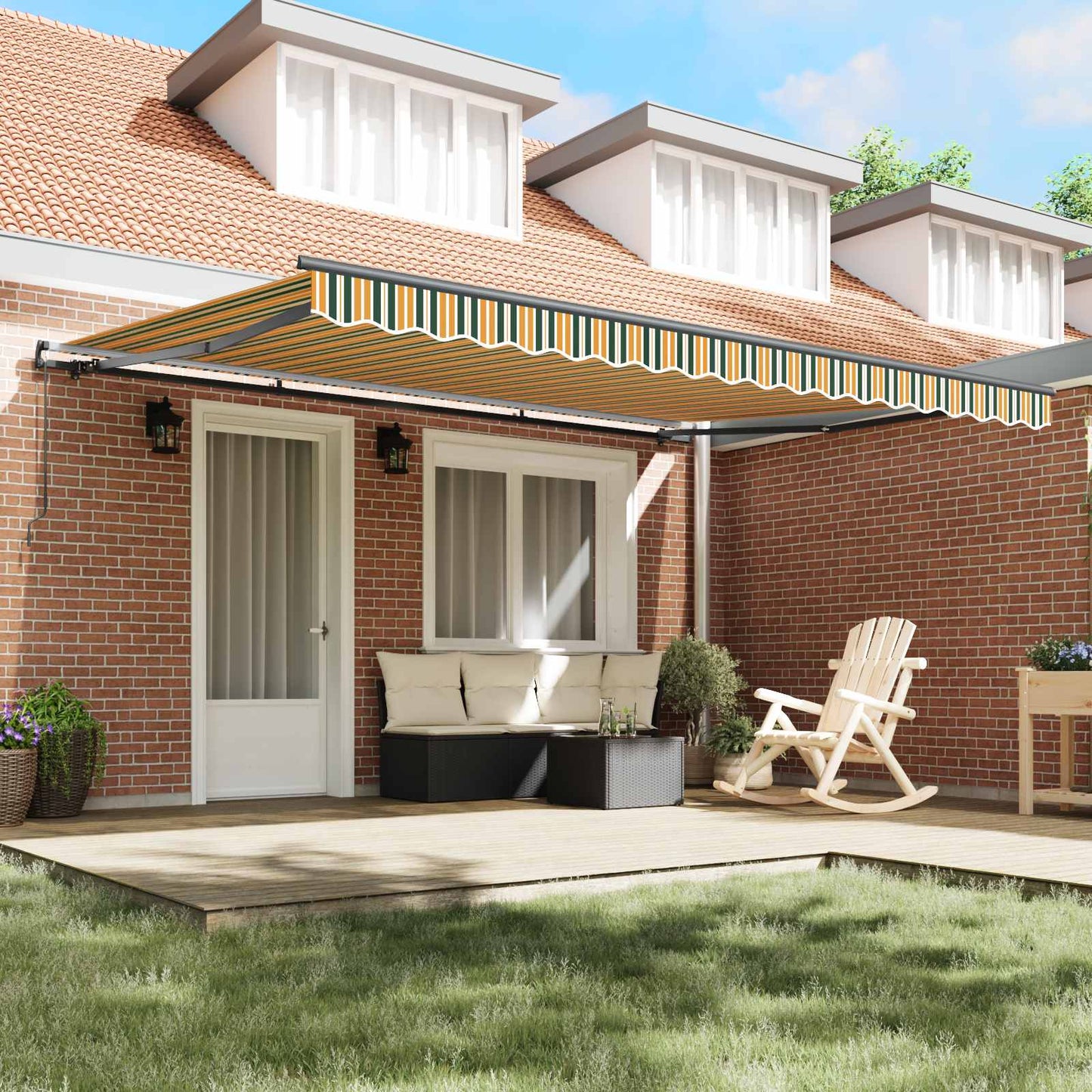vidaXL Retractable Awning Green and yellow 450 x 300 cm