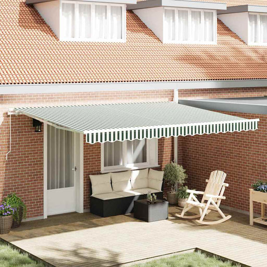vidaXL Retractable Awning Green and White 450 x 300 x 165 cm