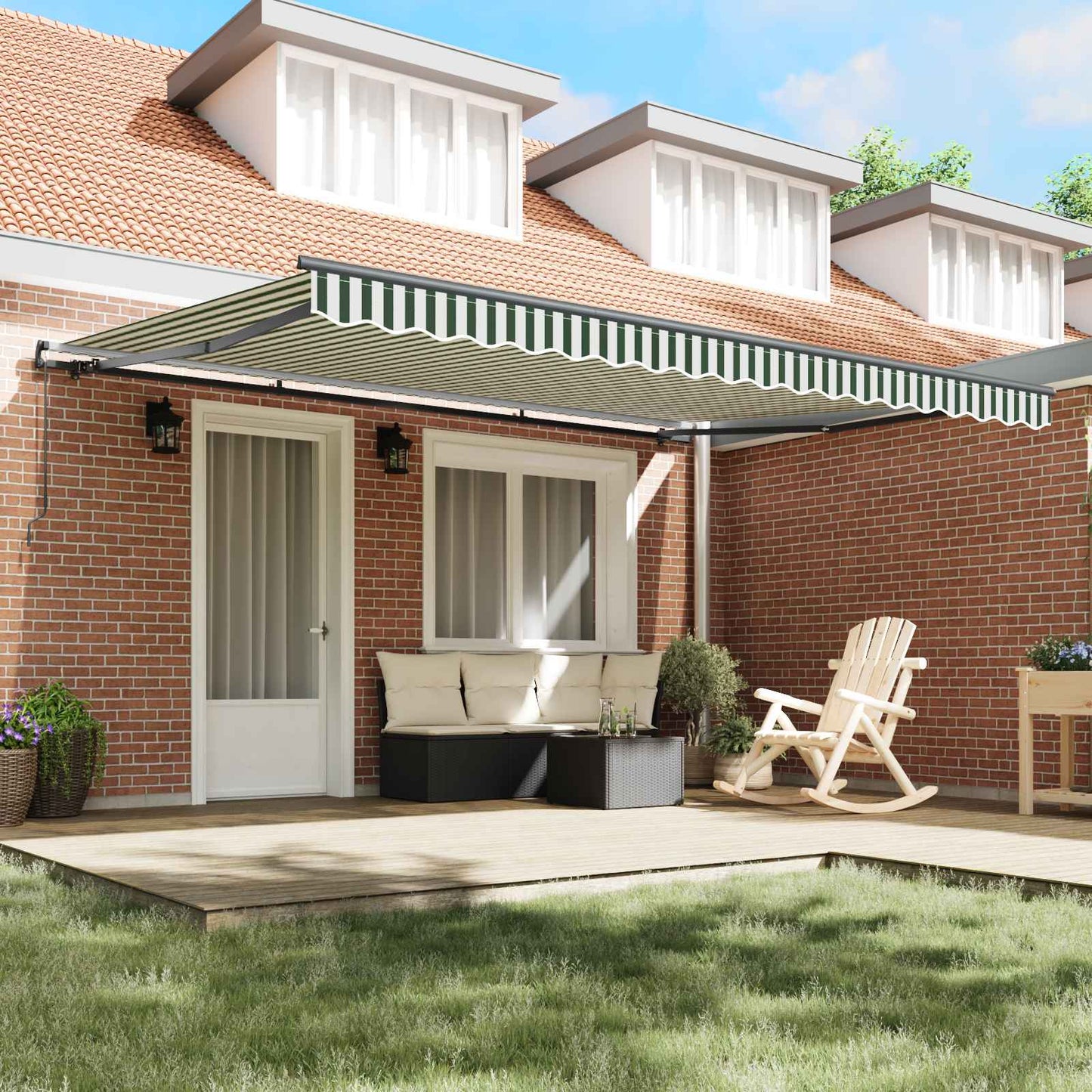 vidaXL Retractable Awning Green and White 450 x 300 cm