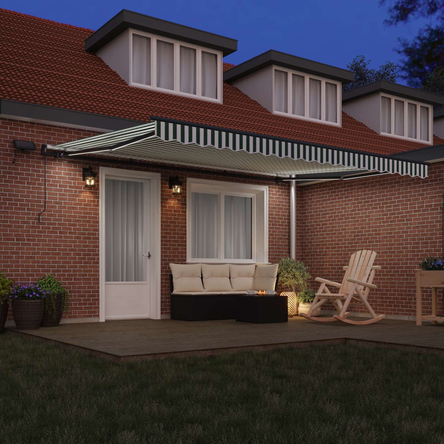 vidaXL Retractable Awning Green and white 450 x 300 cm Fabric