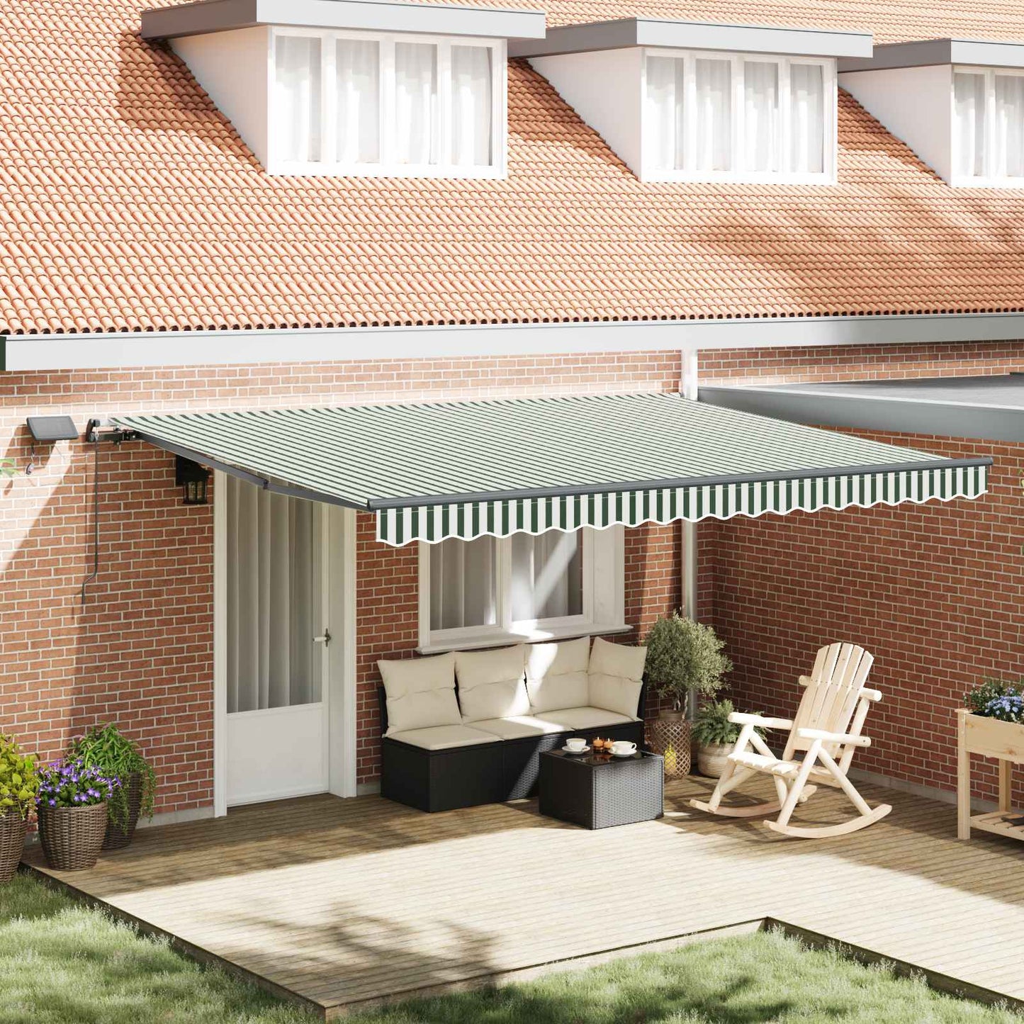 vidaXL Retractable Awning Green and white 450 x 300 cm Fabric