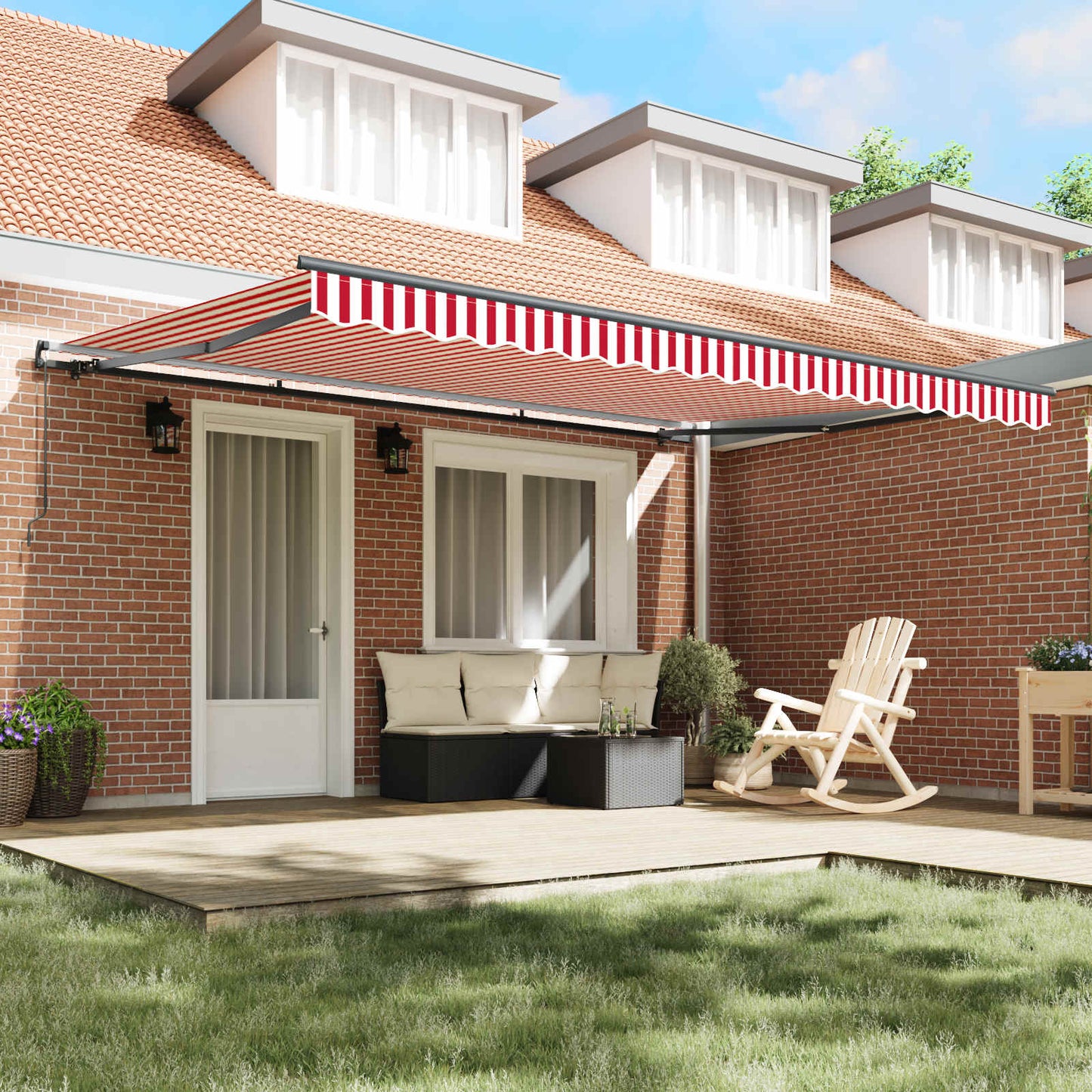 vidaXL Retractable Awning Red and White 450 x 350 cm