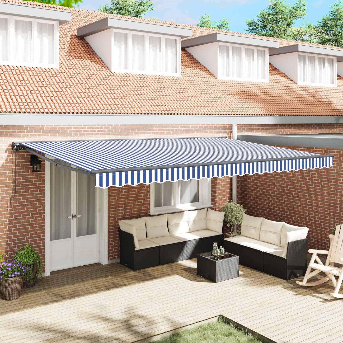 vidaXL Awning Frame Blue and White 500 x 300 cm