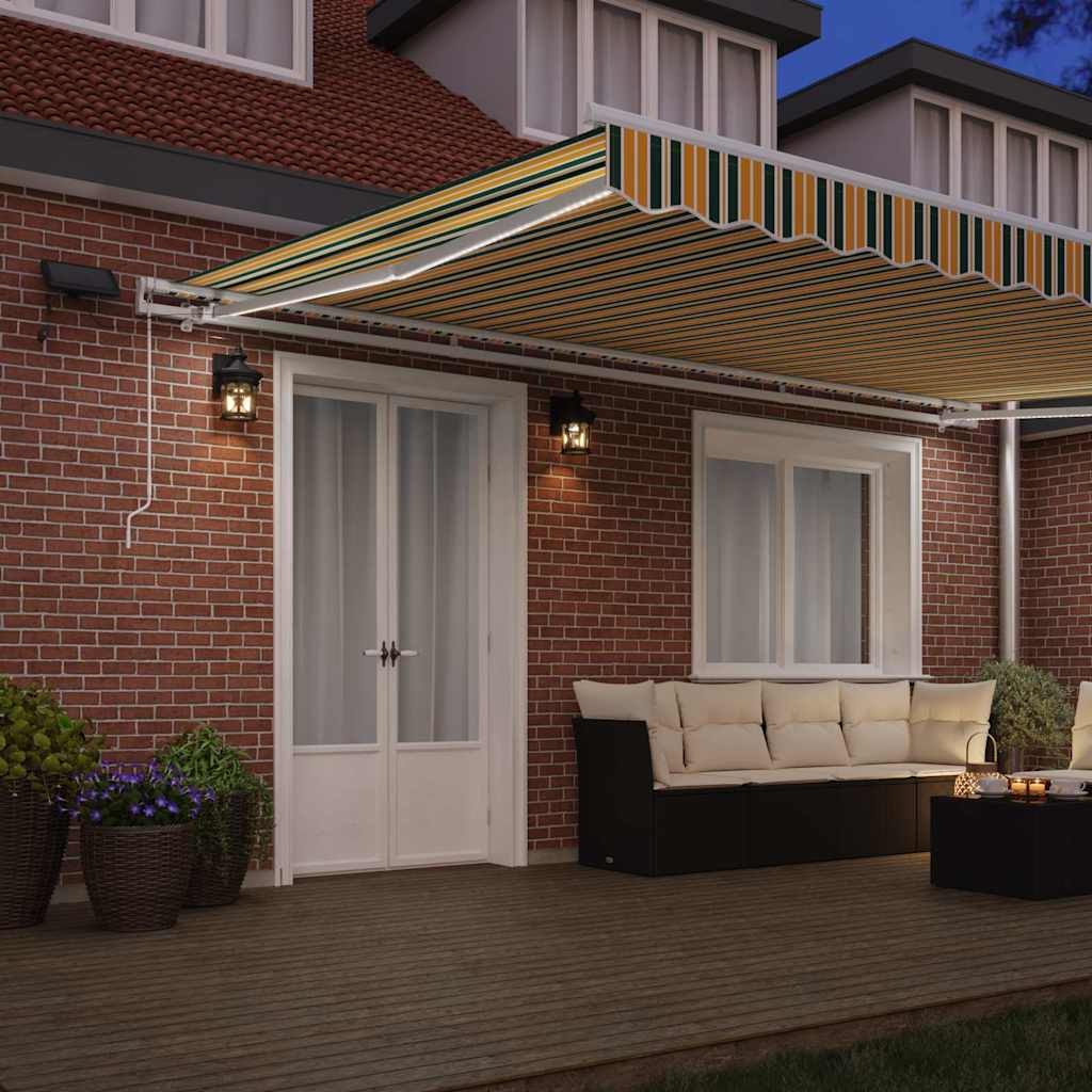 vidaXL Retractable Awning Green and yellow 500 x 300 cm