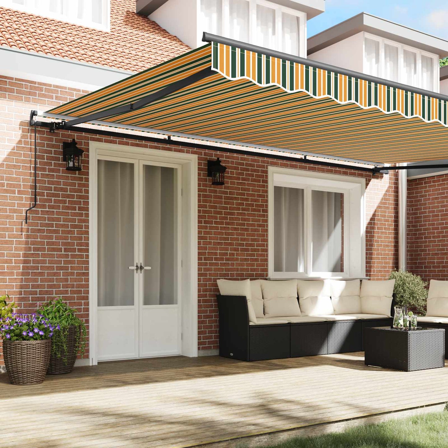 vidaXL Retractable Awning Green and yellow 500 x 300 cm