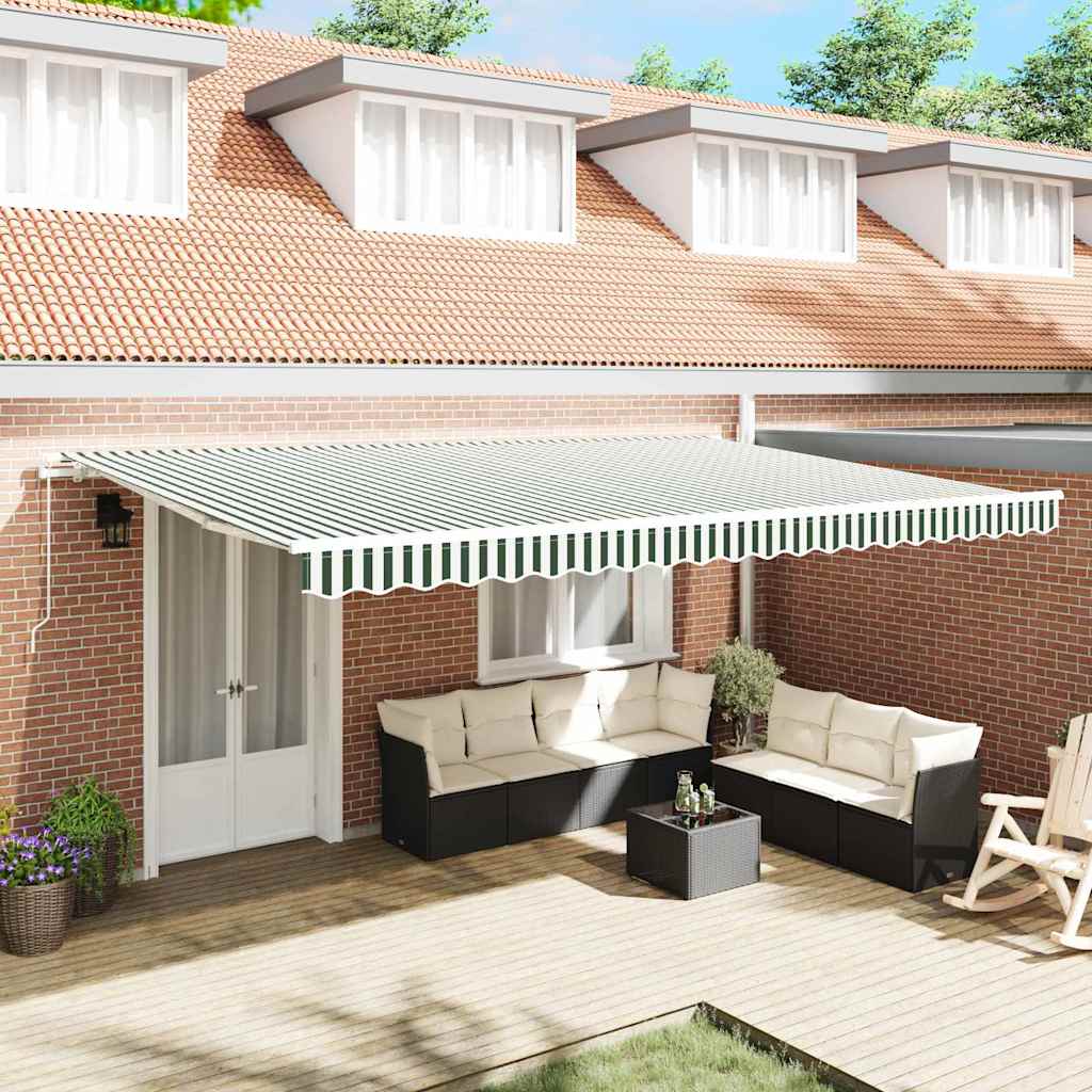 vidaXL Retractable Awning Green and White 500 x 300 cm