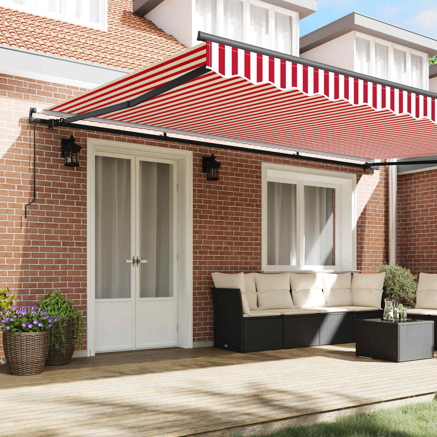 vidaXL Retractable Awning Red and White 500 x 350 cm