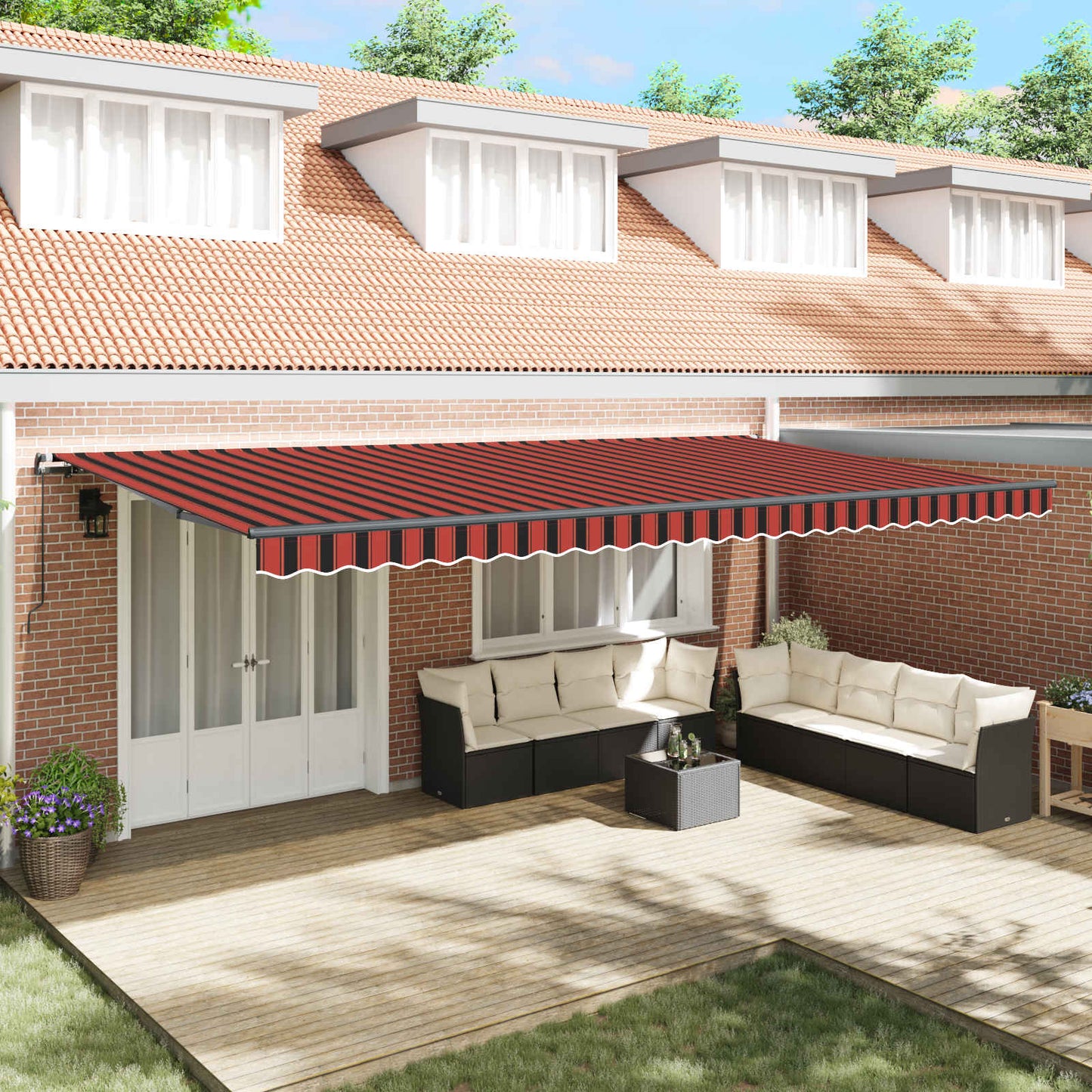 vidaXL Retractable Awning Orange and brown 600 x 300 cm