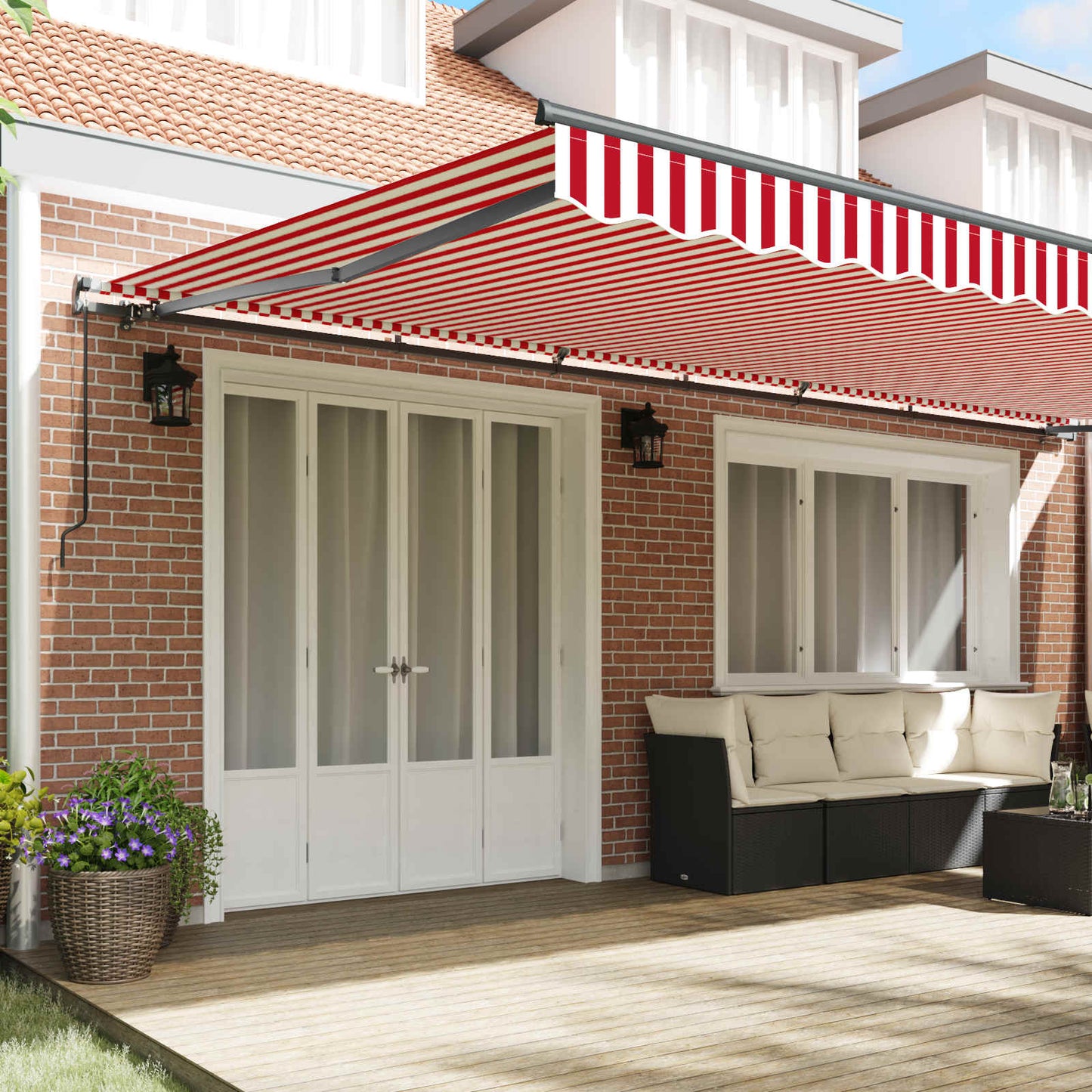 vidaXL Retractable Awning Red and White 600 x 350 cm