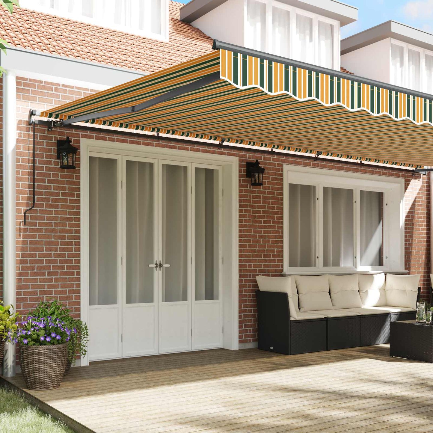vidaXL Retractable Awning Green and yellow 600 x 350 cm