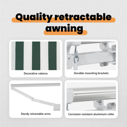 vidaXL Retractable Awning Green and White 600 x 350 cm