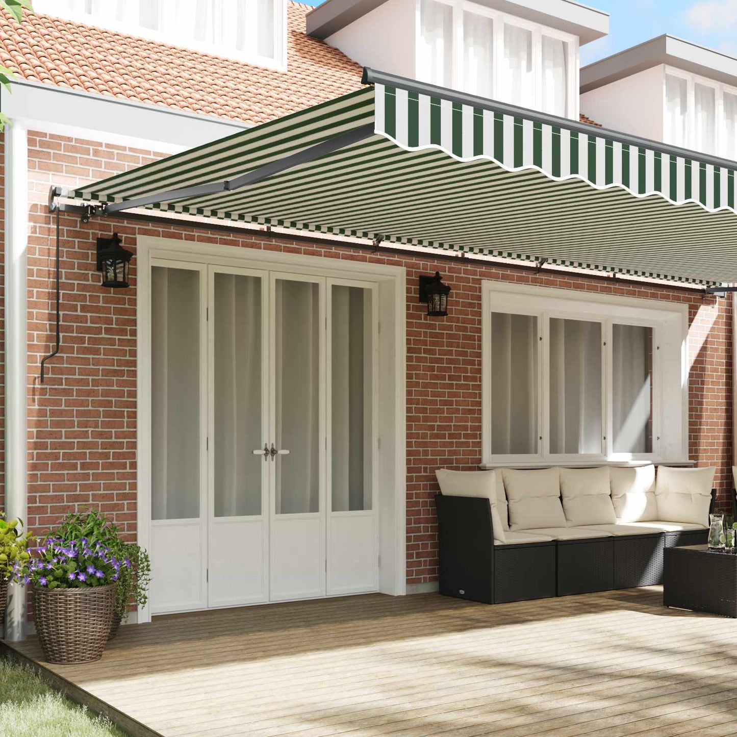 vidaXL Retractable Awning Green and White 600 x 350 cm