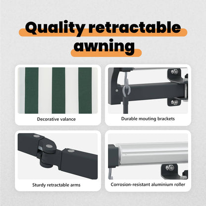 vidaXL Retractable Awning Green and White 600 x 350 cm