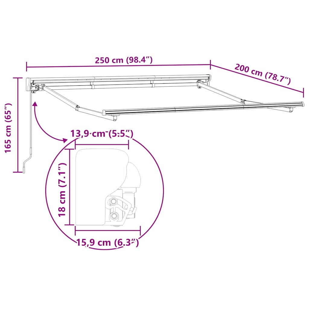 vidaXL Awning Frame Manual Adjustable White 2.5 x 2 m Steel