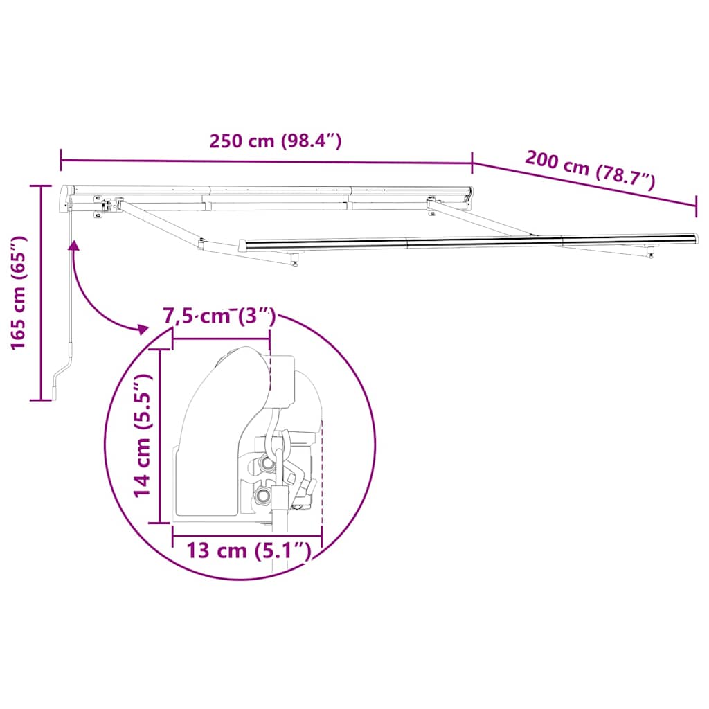 vidaXL Awning Frame Retractable Manual White 2.5 x 2 m Metal