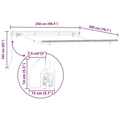 vidaXL Awning Frame Retractable Manual White 2.5 x 2 m Metal