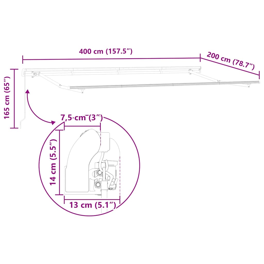 vidaXL Awning Frame Retractable Manual White 4 x 2 m Metal