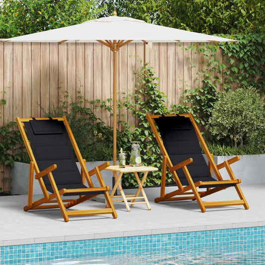 vidaXL Beach Chair with Cushion Folding 2 pcs Brown Solid Acacia Wood