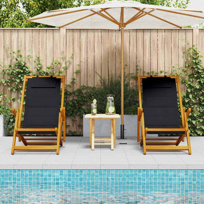 vidaXL Beach Chair with Cushion Folding 2 pcs Brown Solid Acacia Wood