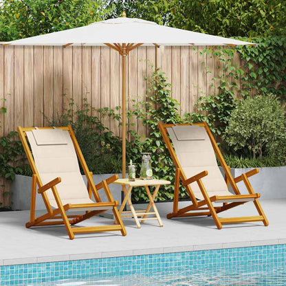 vidaXL Beach Chair with Cushion Folding 2 pcs Brown Solid Acacia Wood