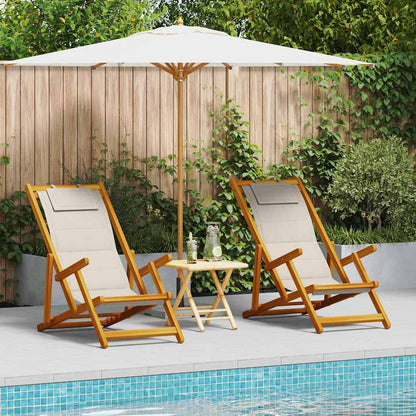 vidaXL Beach Chair with Cushion Folding 2 pcs Brown Solid Acacia Wood