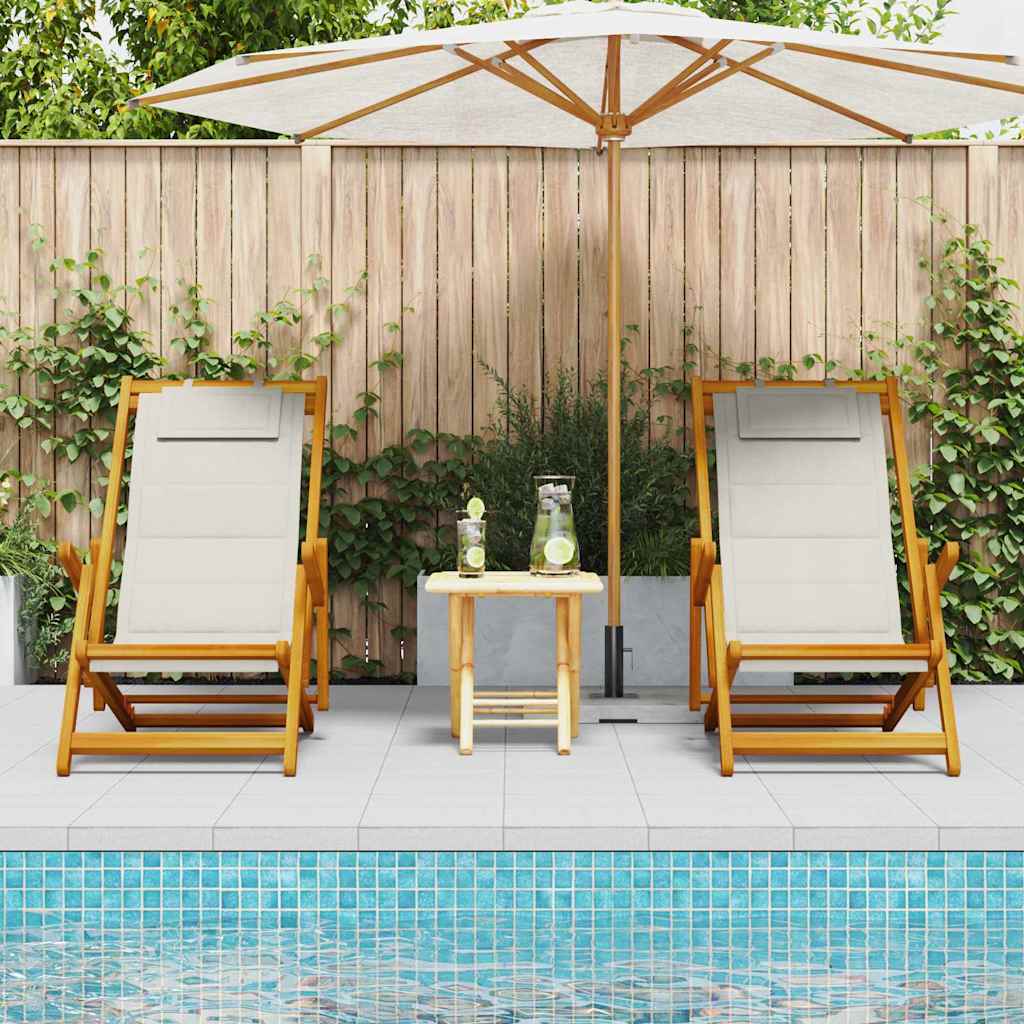 vidaXL Beach Chair with Cushion Folding 2 pcs Brown Solid Acacia Wood