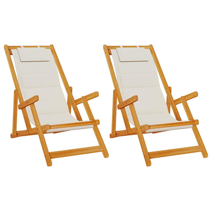 vidaXL Beach Chair with Cushion Folding 2 pcs Brown Solid Acacia Wood