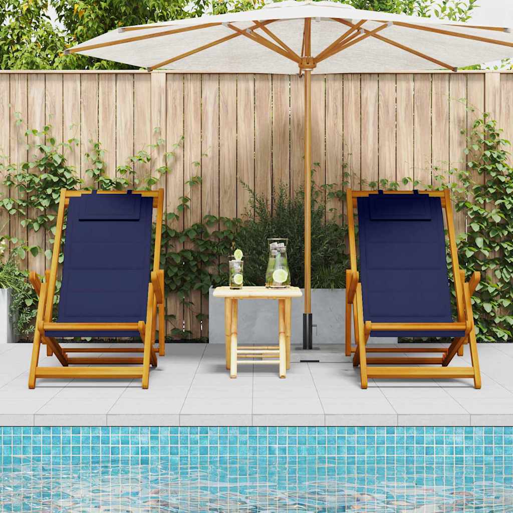 vidaXL Beach Chair with Cushion Folding 2 pcs Brown Solid Acacia Wood