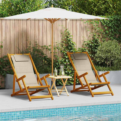 vidaXL Beach Chair with Cushion Folding 2 pcs Brown Solid Acacia Wood