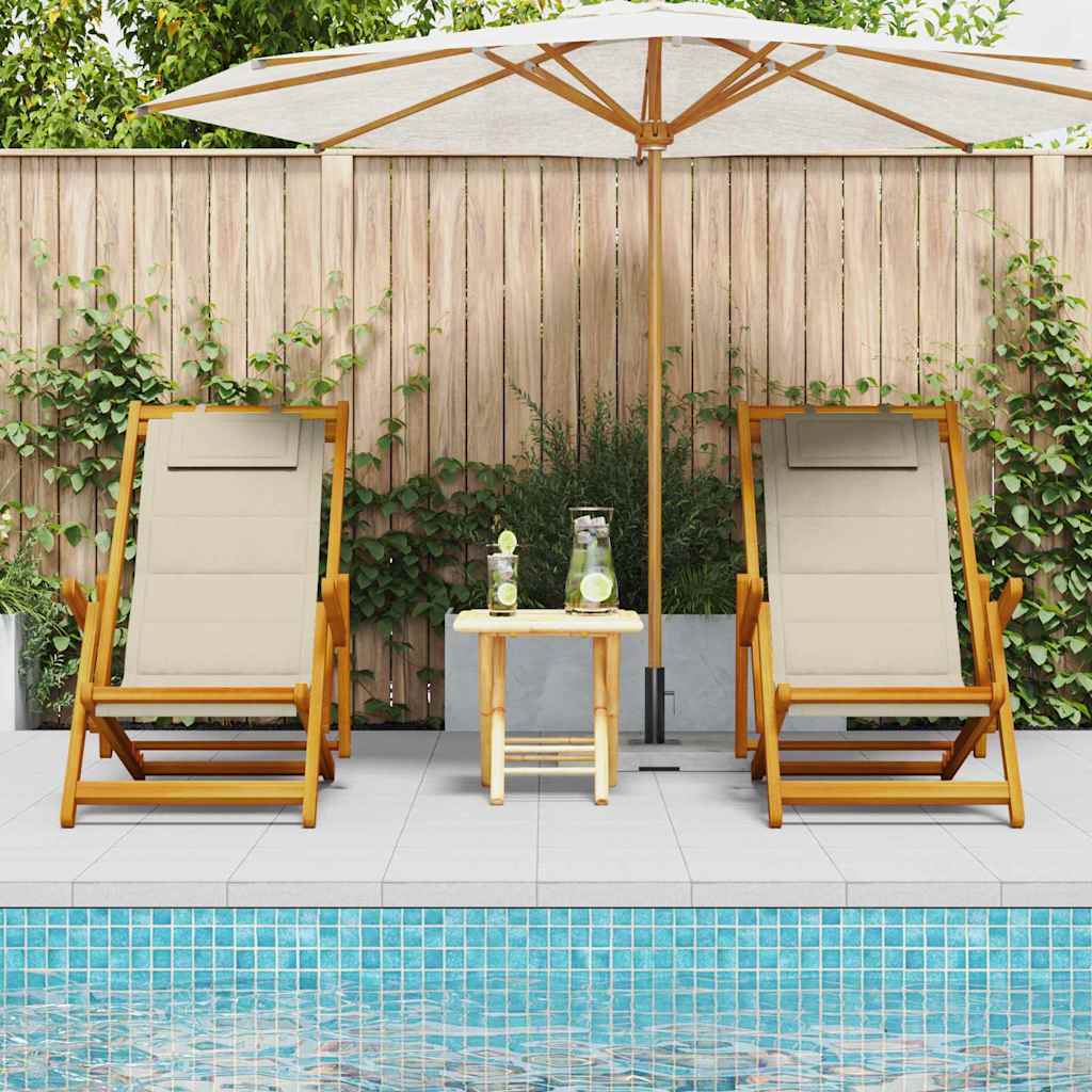 vidaXL Beach Chair with Cushion Folding 2 pcs Brown Solid Acacia Wood