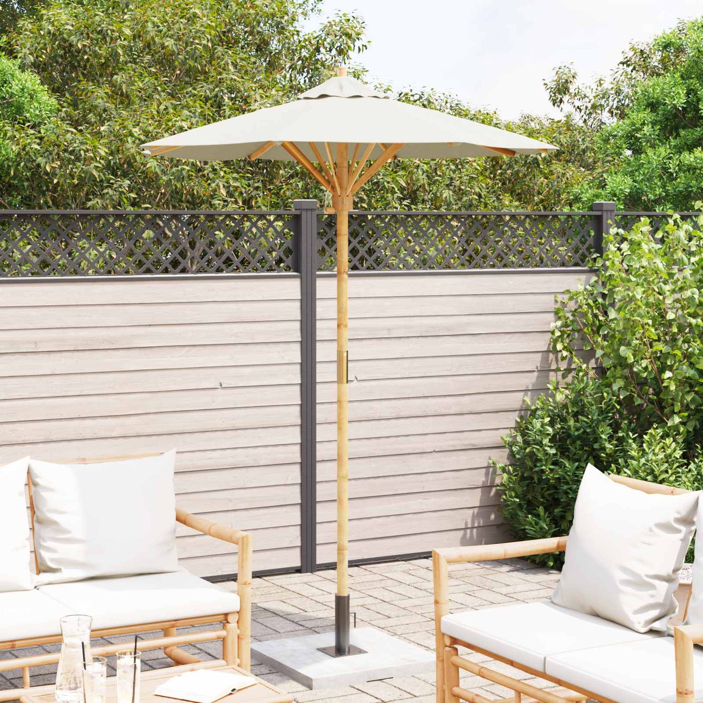 vidaXL Garden Parasol Cream White Ø 150 x 210 cm Bamboo